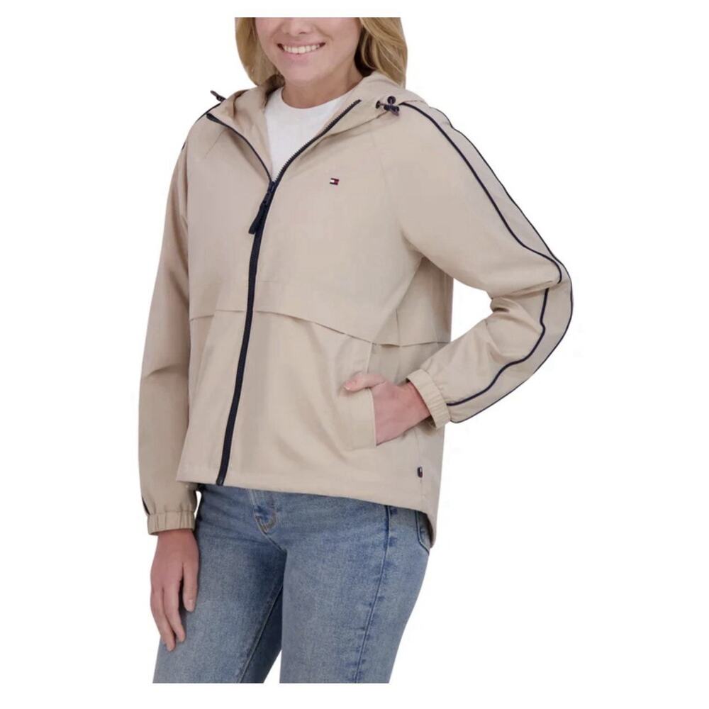 Tommy Hilfiger Women’s Hooded Windbreaker Jacket Brown Sz Medium NWT Lightweight - Picture 2 of 7